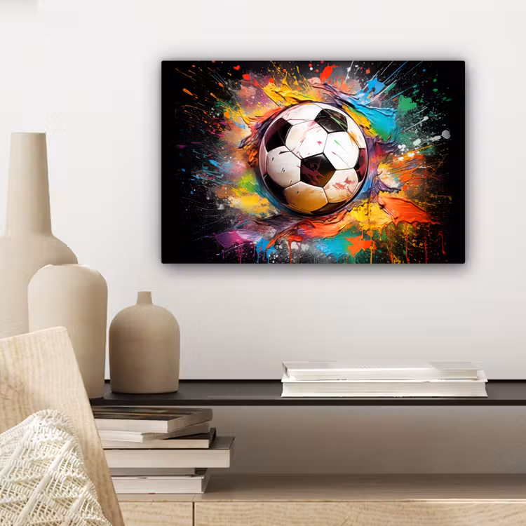 Canvas schilderij - Voetbal - Verf - Kleuren - Zwart - Wit — 5