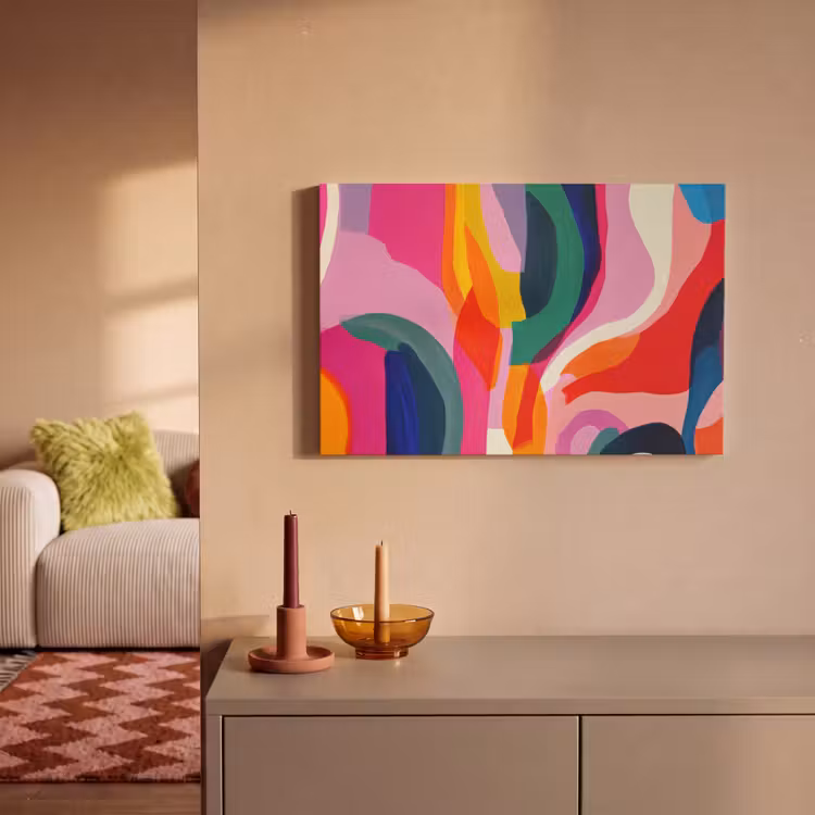 Canvas schilderij - Vormen - Golvend - Abstract - Felroze — 2