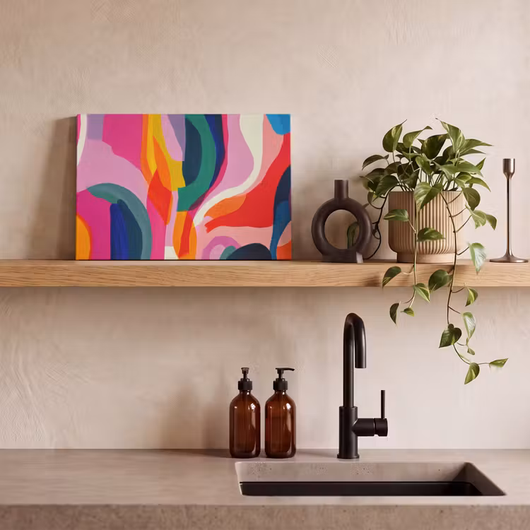 Canvas schilderij - Vormen - Golvend - Abstract - Felroze — 3