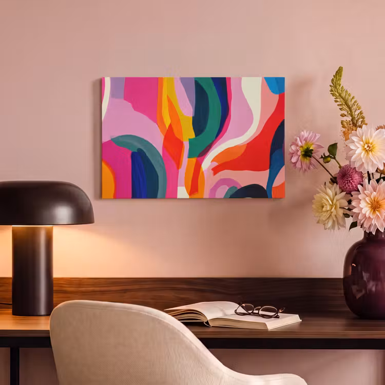 Canvas schilderij - Vormen - Golvend - Abstract - Felroze — 4