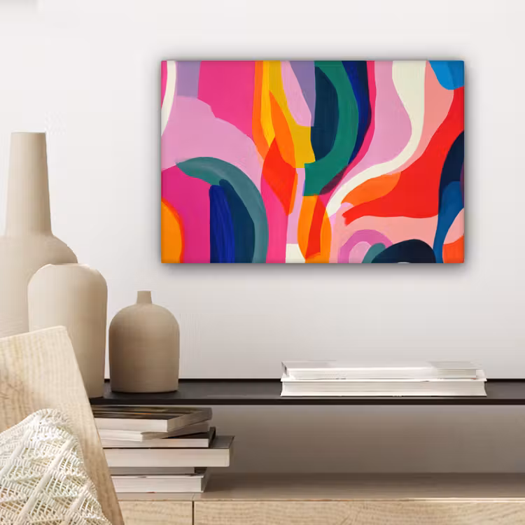Canvas schilderij - Vormen - Golvend - Abstract - Felroze — 5