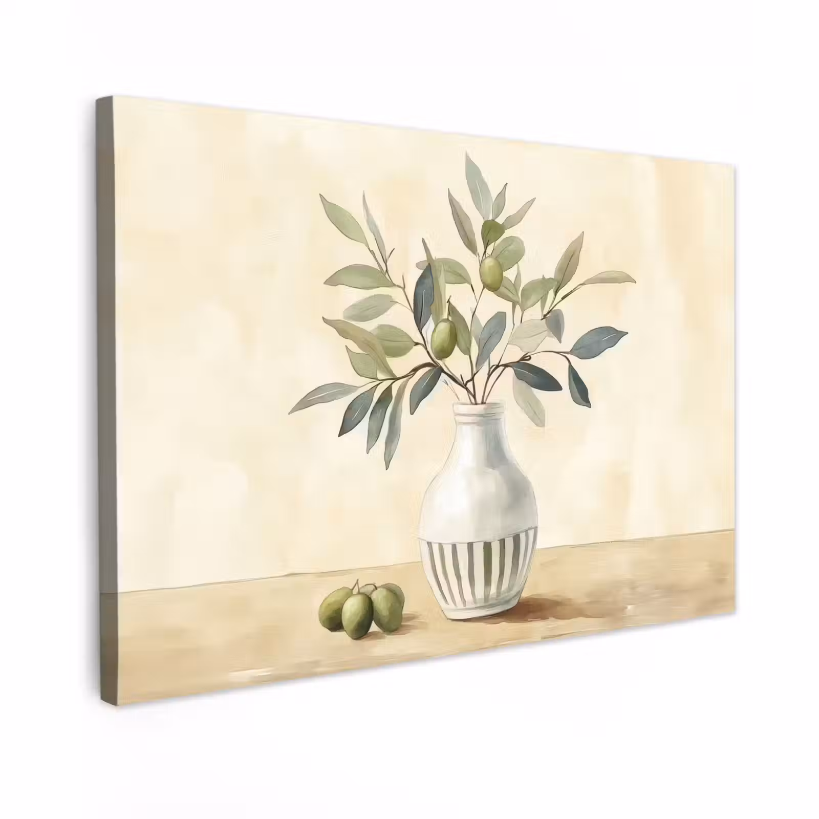 Canvas schilderij - Vaas - Keramiek - Olijftakken — 1