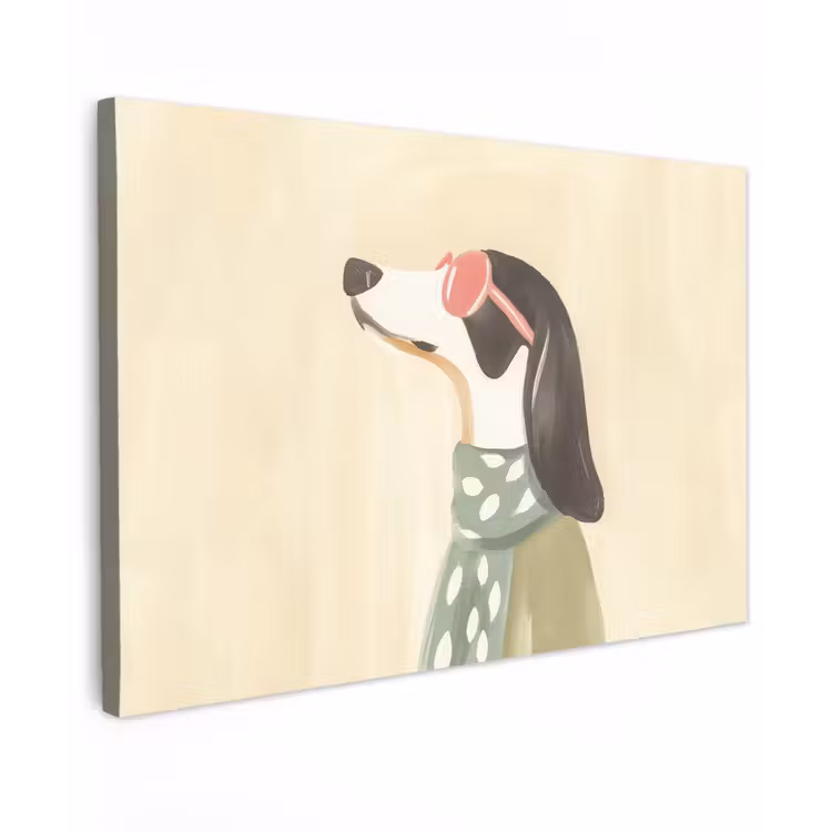 Canvas schilderij - Hond - Zonnebril - Sjaal — 1