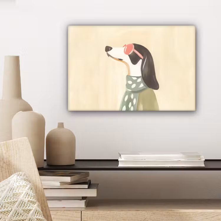 Canvas schilderij - Hond - Zonnebril - Sjaal — 5