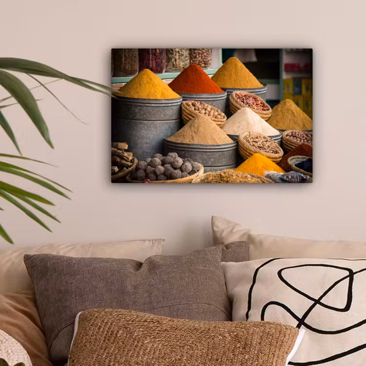 Canvas schilderij - Kruiden - Ton - Specerijen - Geel - Bruin — 2