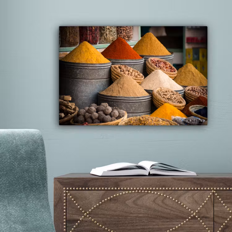 Canvas schilderij - Kruiden - Ton - Specerijen - Geel - Bruin — 4