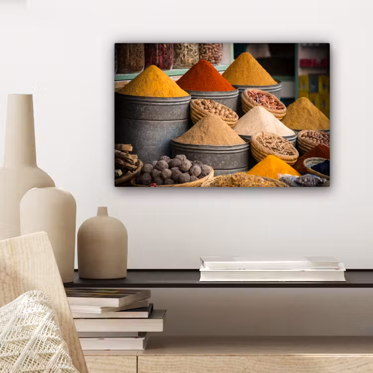 Canvas schilderij - Kruiden - Ton - Specerijen - Geel - Bruin — 5