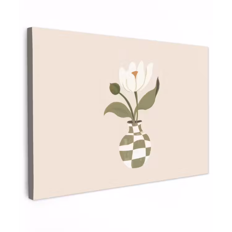Canvas schilderij - Vaas - Geruit - Bloem - Groen — 1