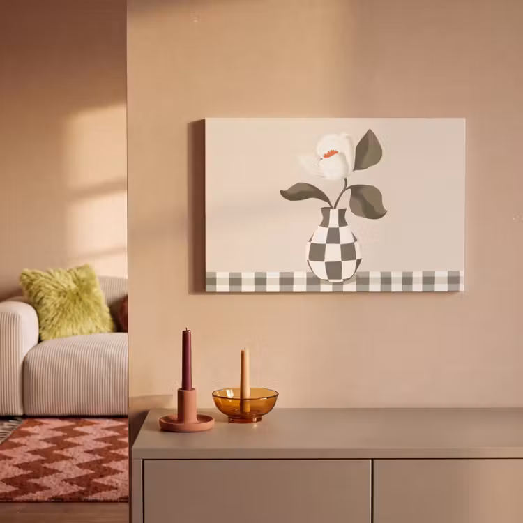Canvas schilderij - Vaas - Geruit - Groen - Bloem — 2