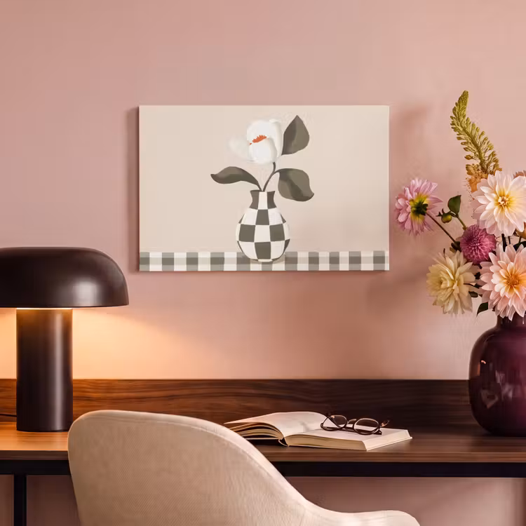 Canvas schilderij - Vaas - Geruit - Groen - Bloem — 4