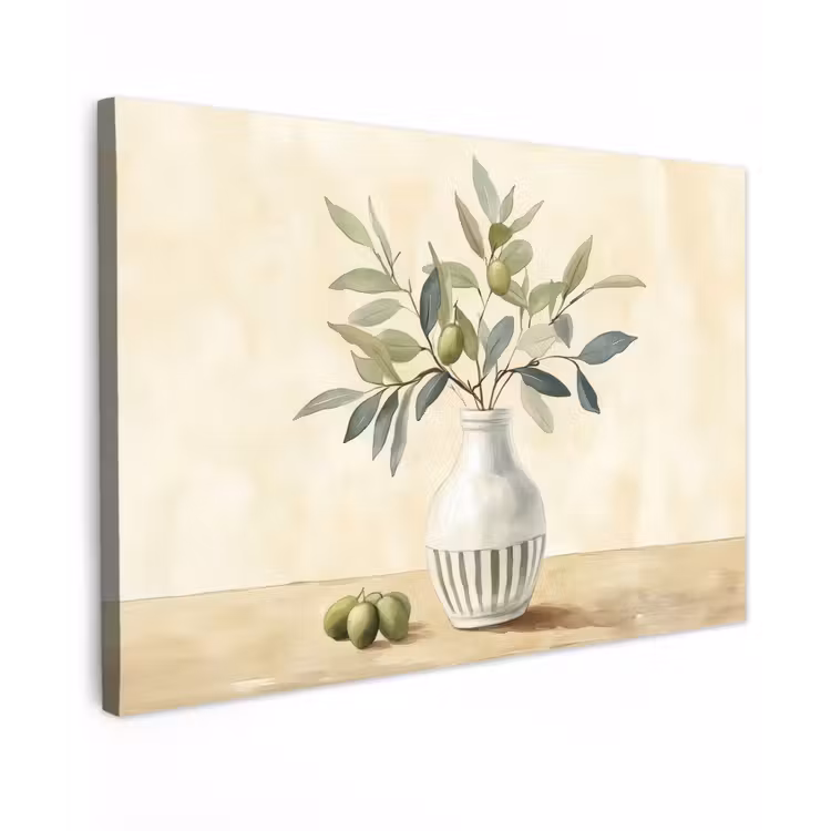 Canvas schilderij - Vaas - Keramiek - Olijftakken — 1