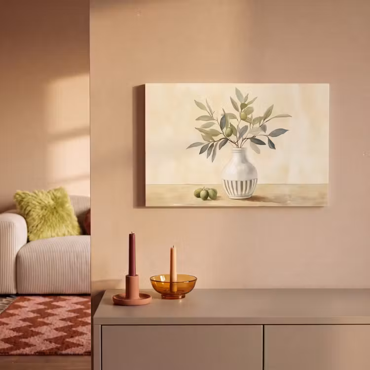 Canvas schilderij - Vaas - Keramiek - Olijftakken — 2