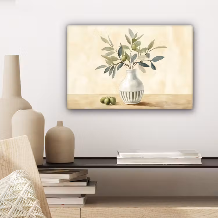 Canvas schilderij - Vaas - Keramiek - Olijftakken — 5