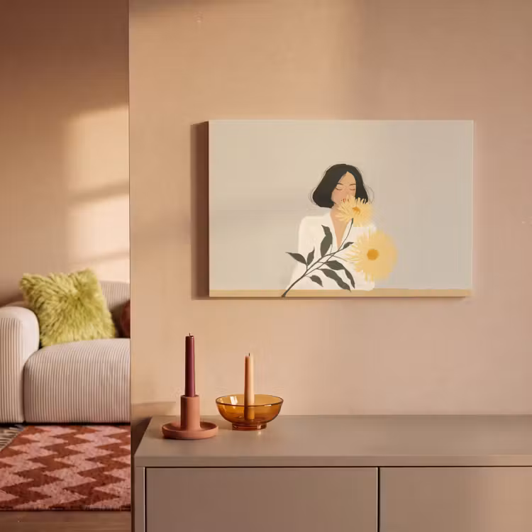 Canvas schilderij - Vrouw - Bloem - Geel - Minimalistisch — 2