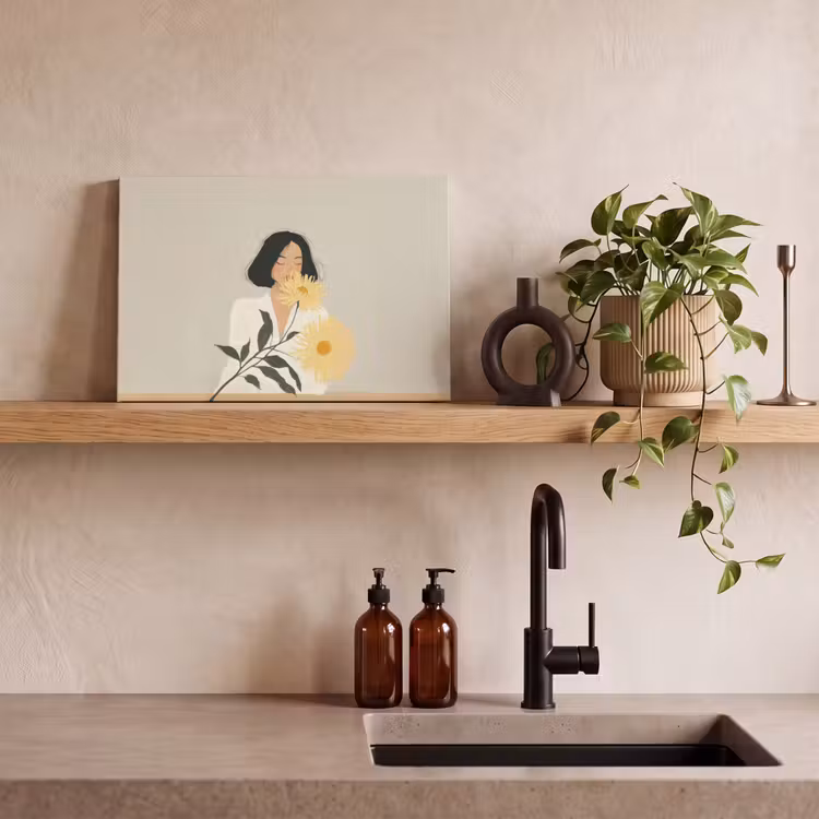 Canvas schilderij - Vrouw - Bloem - Geel - Minimalistisch — 3