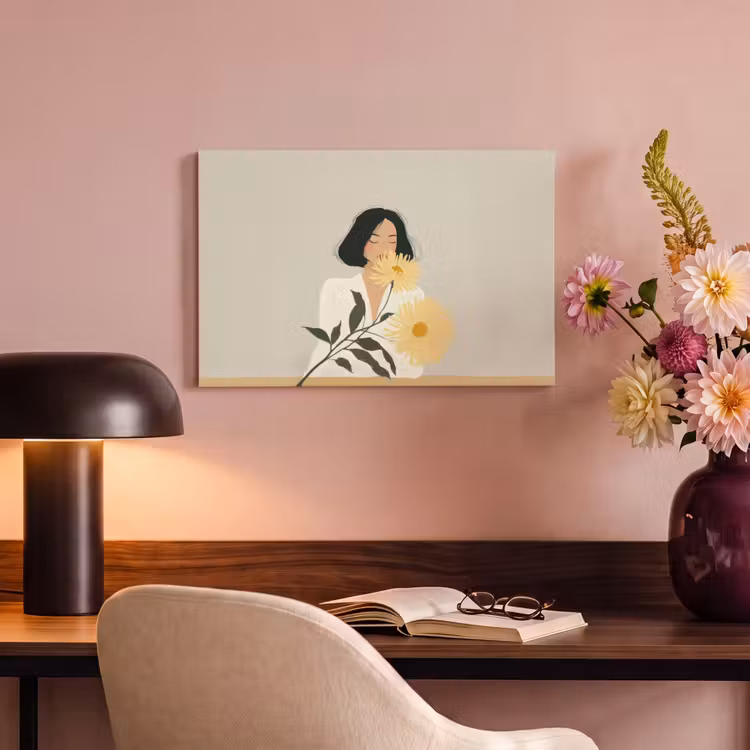 Canvas schilderij - Vrouw - Bloem - Geel - Minimalistisch — 4