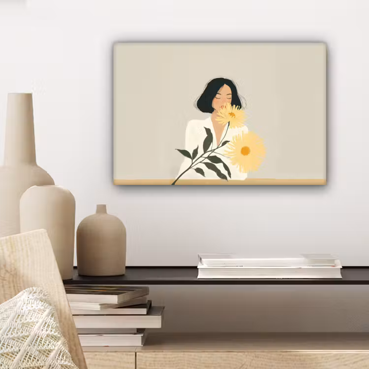 Canvas schilderij - Vrouw - Bloem - Geel - Minimalistisch — 5