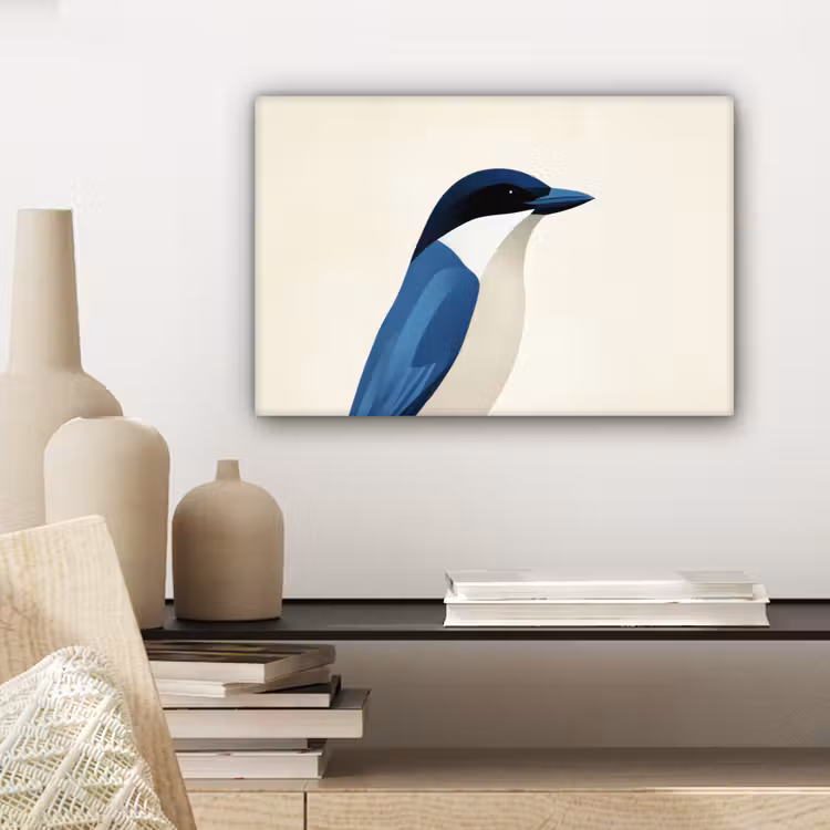 Canvas schilderij - Illustratie - Blauw - Vogel — 5