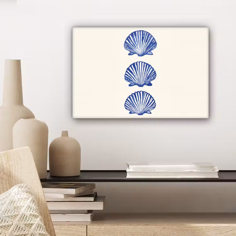 Canvas schilderij - Schelpen - Blauw - Patroon — 5