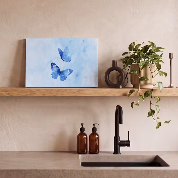 Canvas schilderij - Vlinders - Sierlijk - Blauw — 3