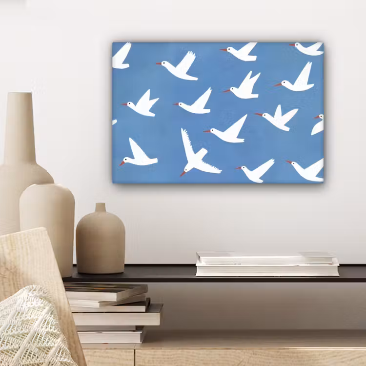 Canvas schilderij - Vogels - Wit - Patroon — 5