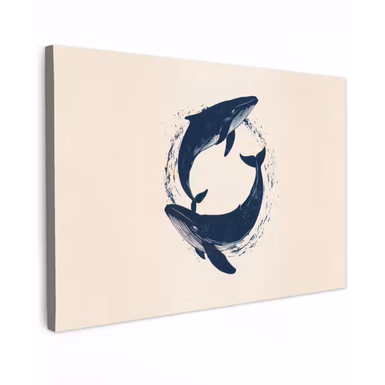 Canvas schilderij - Walvissen - Spetters - Cirkel - Donkerblauw — 1