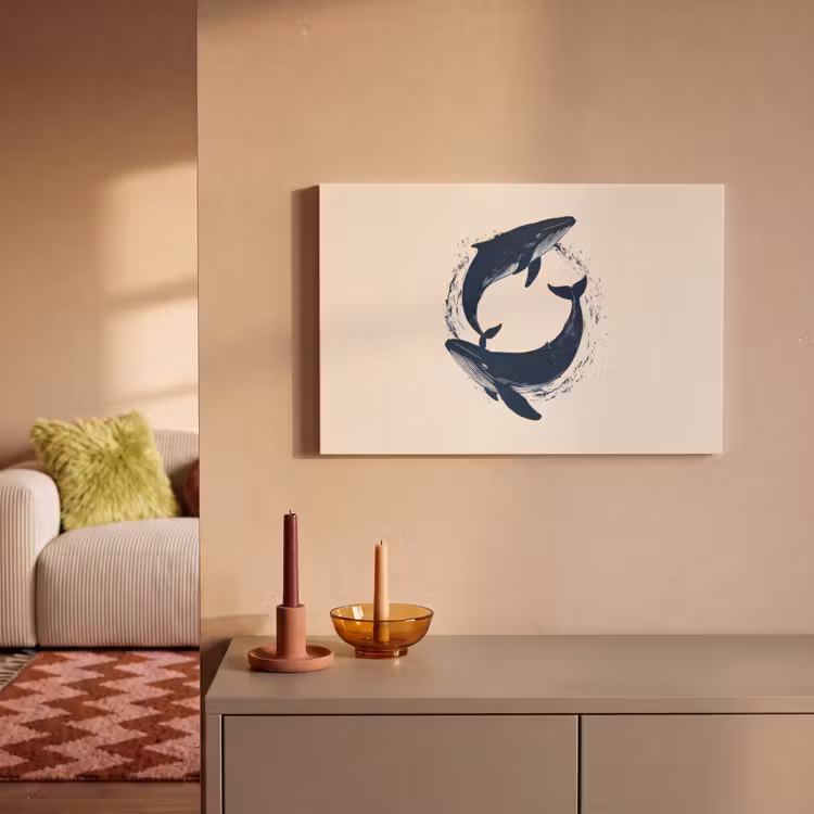 Canvas schilderij - Walvissen - Spetters - Cirkel - Donkerblauw — 2