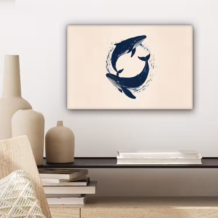 Canvas schilderij - Walvissen - Spetters - Cirkel - Donkerblauw — 5