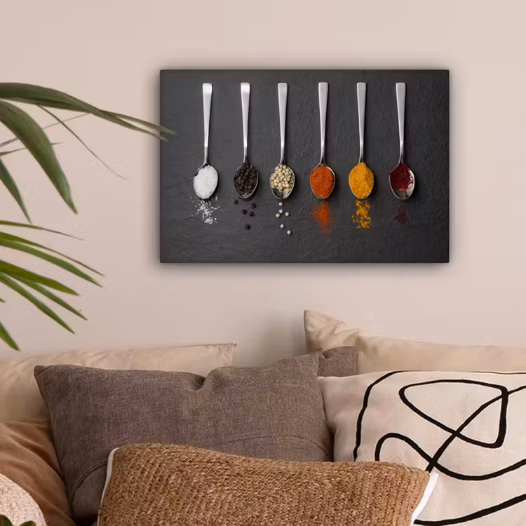 Canvas schilderij - Specerijen - Lepels - Tafel - Rustiek - Kruiden — 2