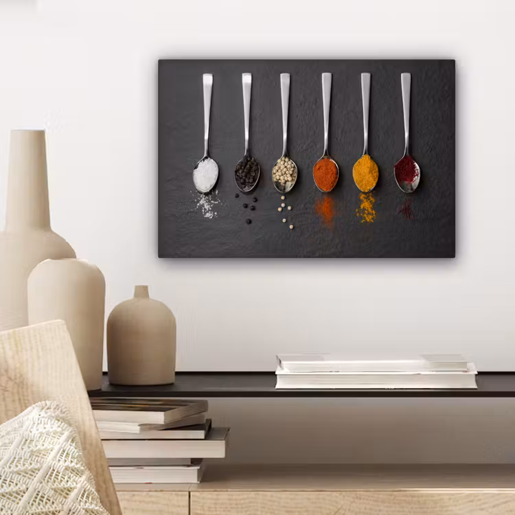 Canvas schilderij - Specerijen - Lepels - Tafel - Rustiek - Kruiden — 5