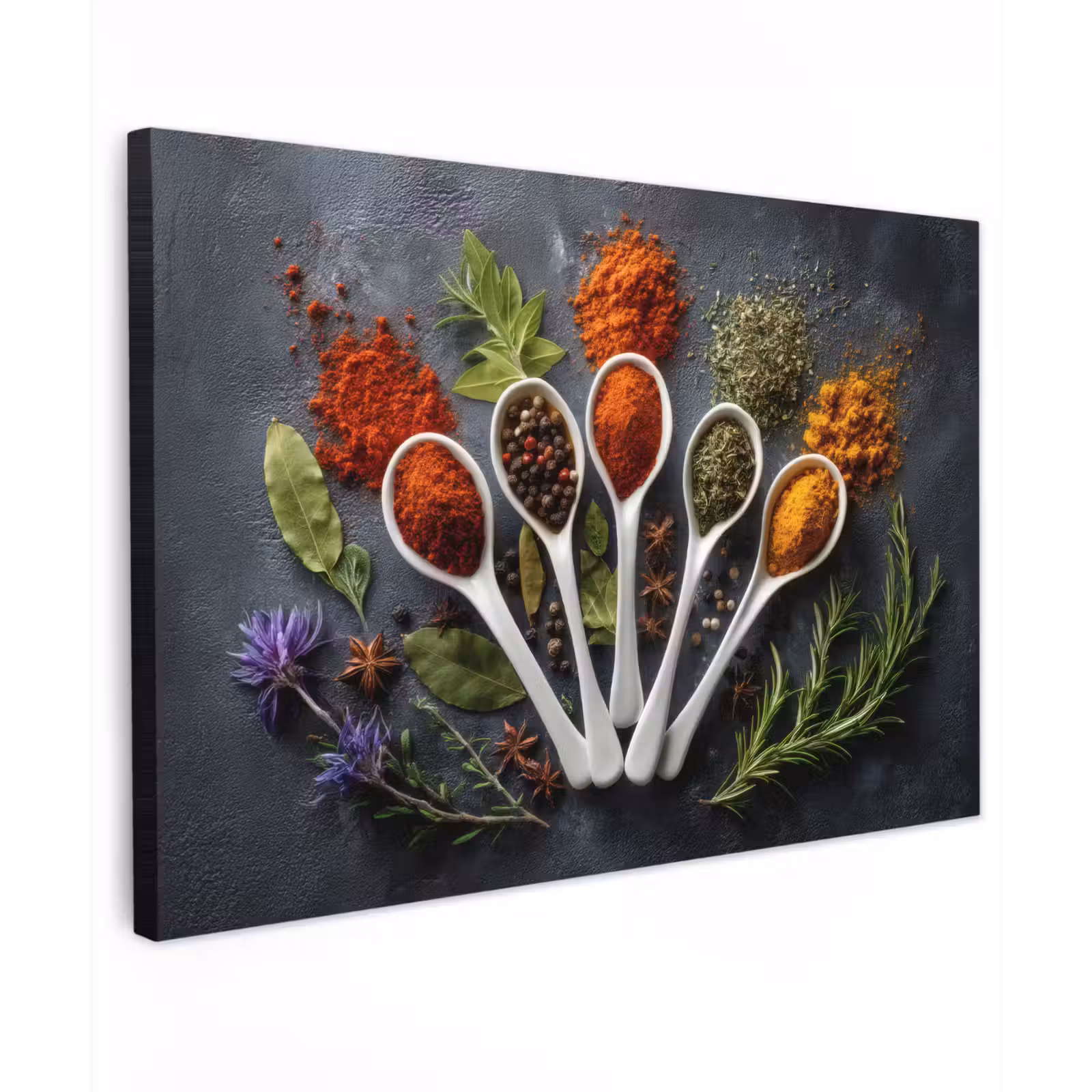 Canvas schilderij - Lepels - Wit - Poeder - Kruiden — 1