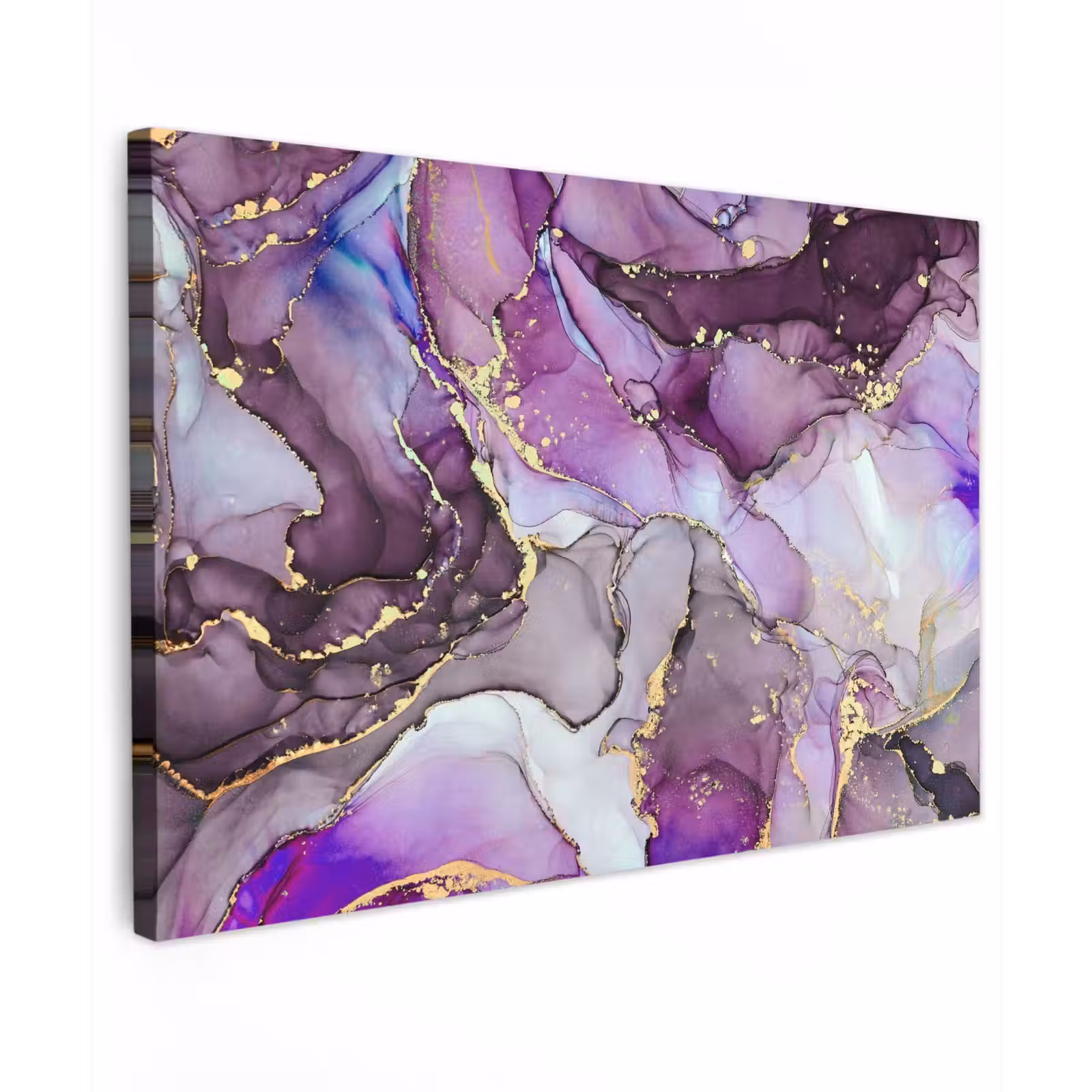 Canvas schilderij - Marmer - Roze - Paars - Gold — 1
