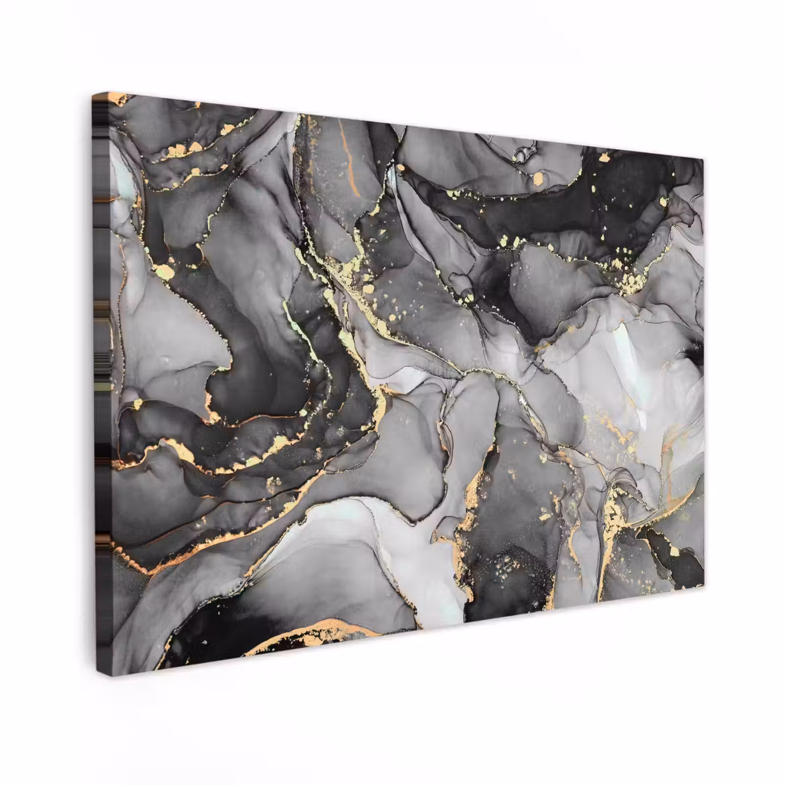 Canvas schilderij - Marmer - Zwart - Goud - Grijs — 1
