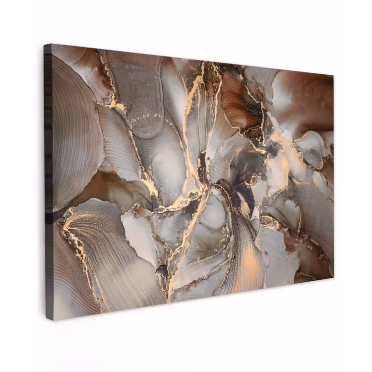 Canvas schilderij - Grijs - Goud - Marmer - Marmerlook — 1
