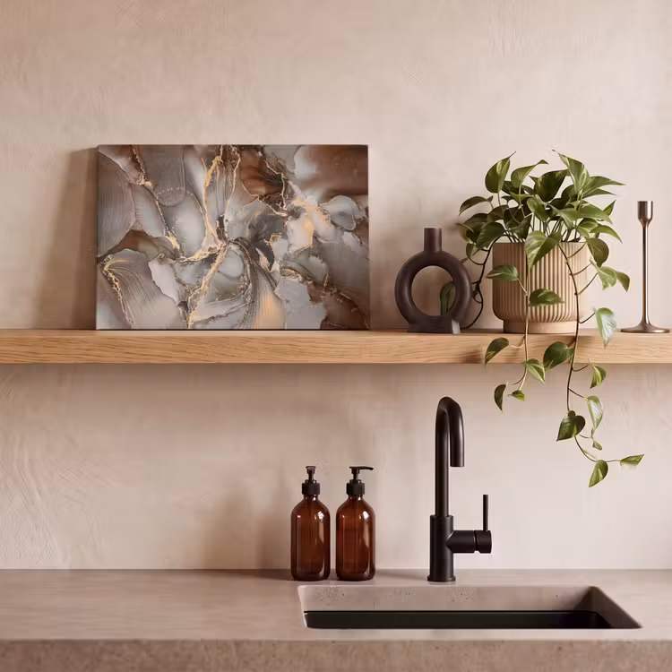 Canvas schilderij - Grijs - Goud - Marmer - Marmerlook — 3