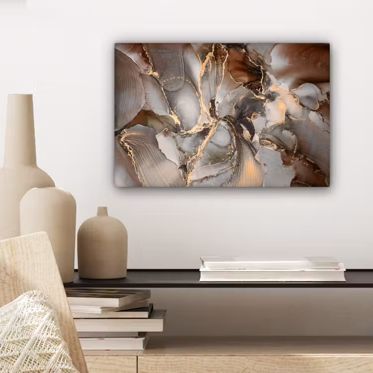 Canvas schilderij - Grijs - Goud - Marmer - Marmerlook — 5