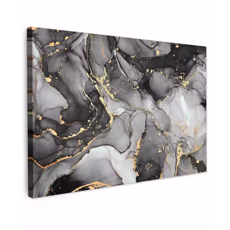 Canvas schilderij - Grijs - Luxe  - Goud - Marmer — 1