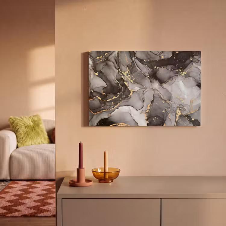 Canvas schilderij - Grijs - Luxe  - Goud - Marmer — 2