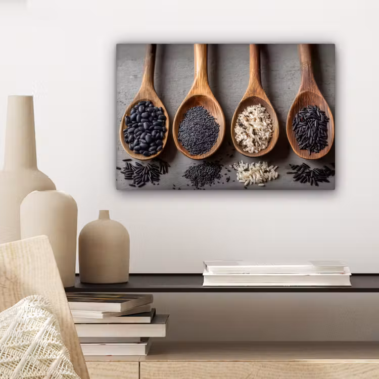 Canvas schilderij - Houten - Lepels - Rijst - Zaden — 5