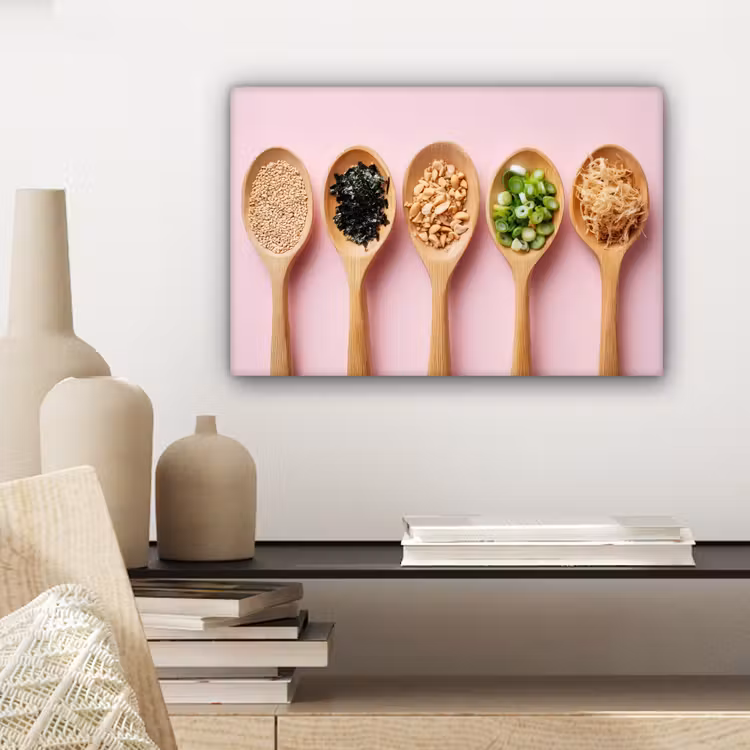 Canvas schilderij - Ingrediënten - Lepels - Hout - Roze — 5