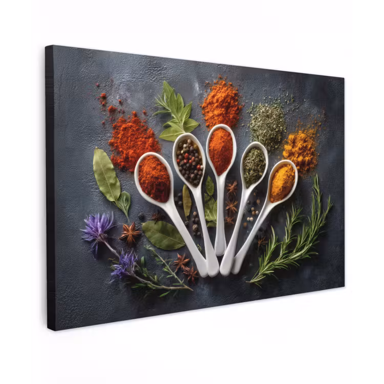 Canvas schilderij - Lepels - Wit - Poeder - Kruiden — 1