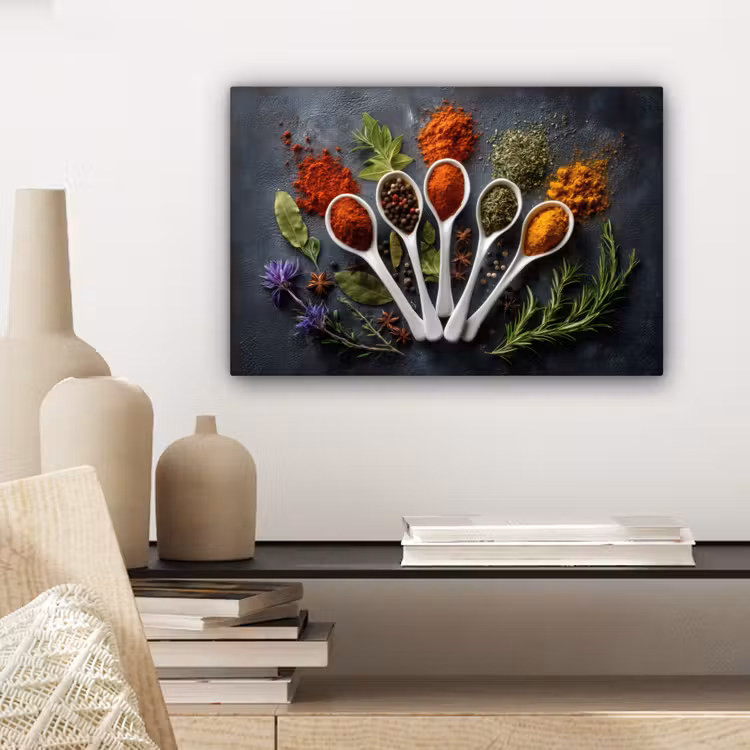 Canvas schilderij - Lepels - Wit - Poeder - Kruiden — 5