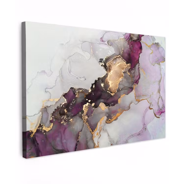 Canvas schilderij - Marmer - Abstract - Goud - Paars — 1