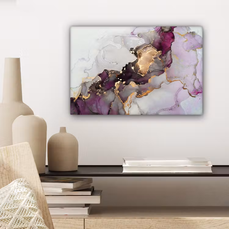 Canvas schilderij - Marmer - Abstract - Goud - Paars — 5