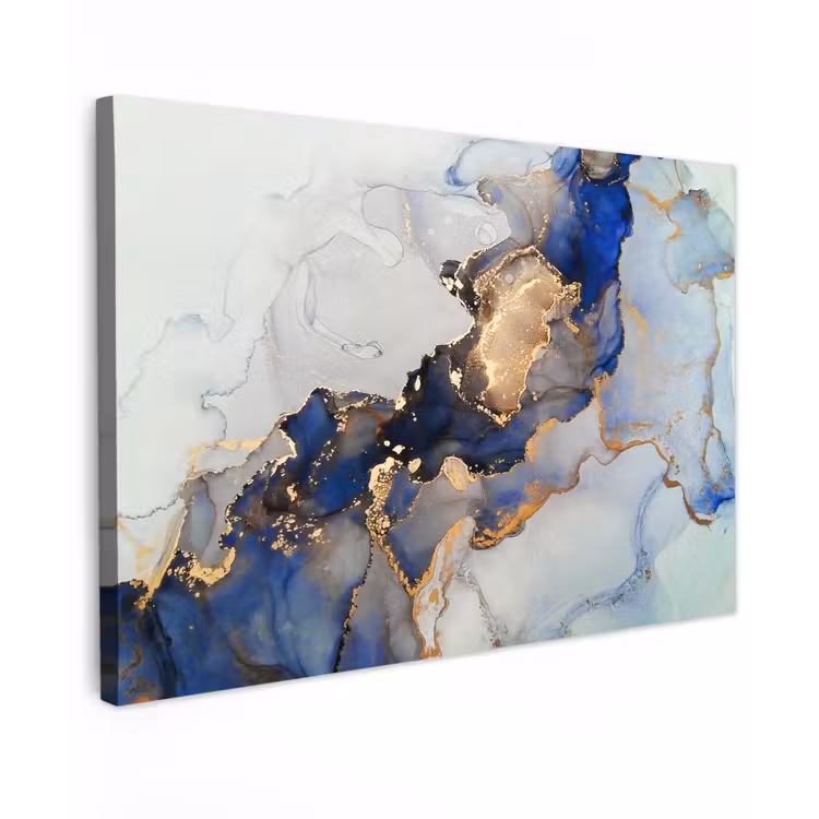 Canvas schilderij - Marmer - Blauw - Goud — 1