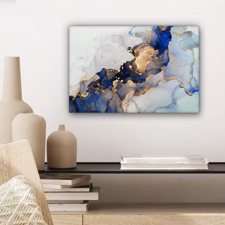 Canvas schilderij - Marmer - Blauw - Goud — 5