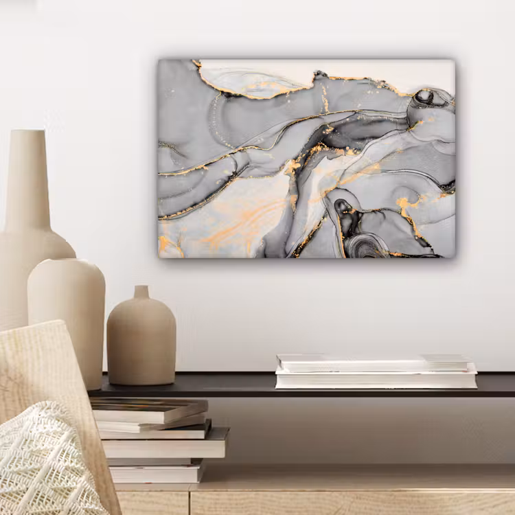 Canvas schilderij - Marmer - Goud - Grijs — 5