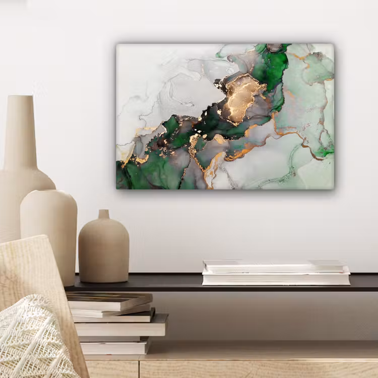 Canvas schilderij - Marmer - Goud - Groen - Luxe — 5