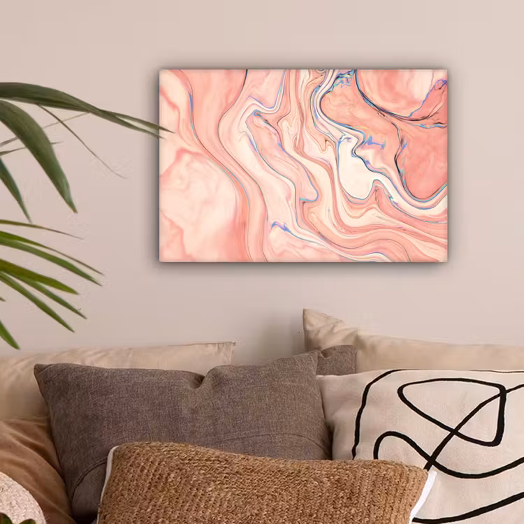 Canvas schilderij - Marmer - Pastel - Roze - Blauw - Marmerlook - Abstract — 2