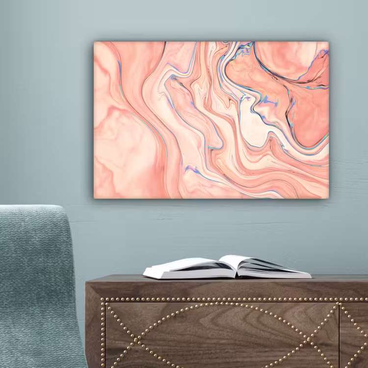 Canvas schilderij - Marmer - Pastel - Roze - Blauw - Marmerlook - Abstract — 4